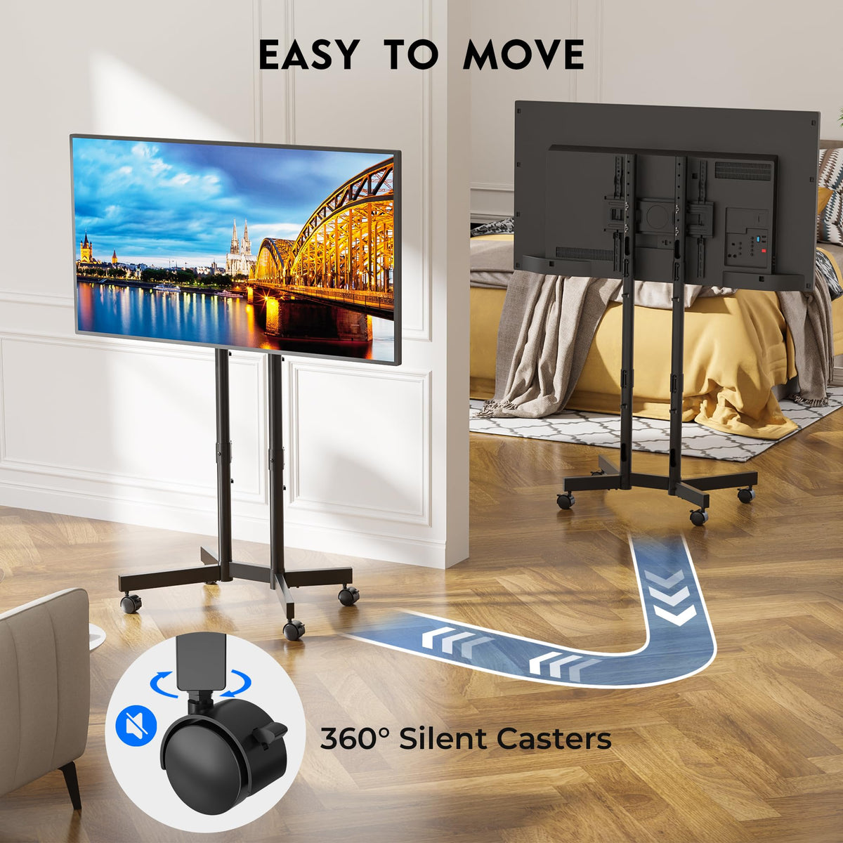 Black Rolling TV Stand for 32-75 Inch TVs Z17769