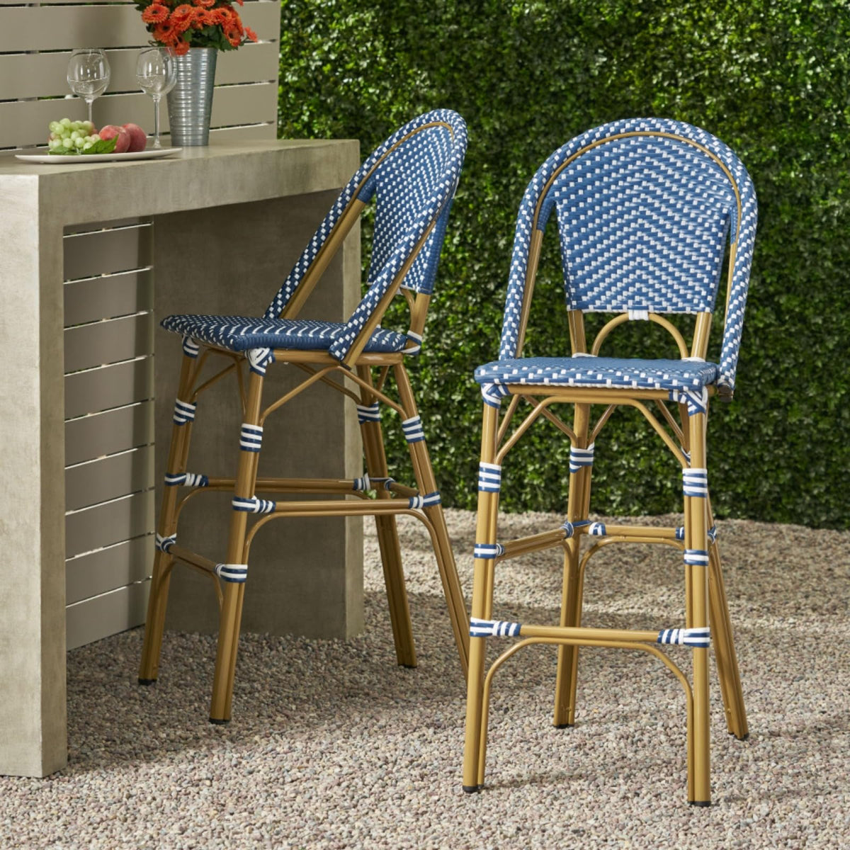 Set of 2 PE Rattan Weave Bar Stools O90097