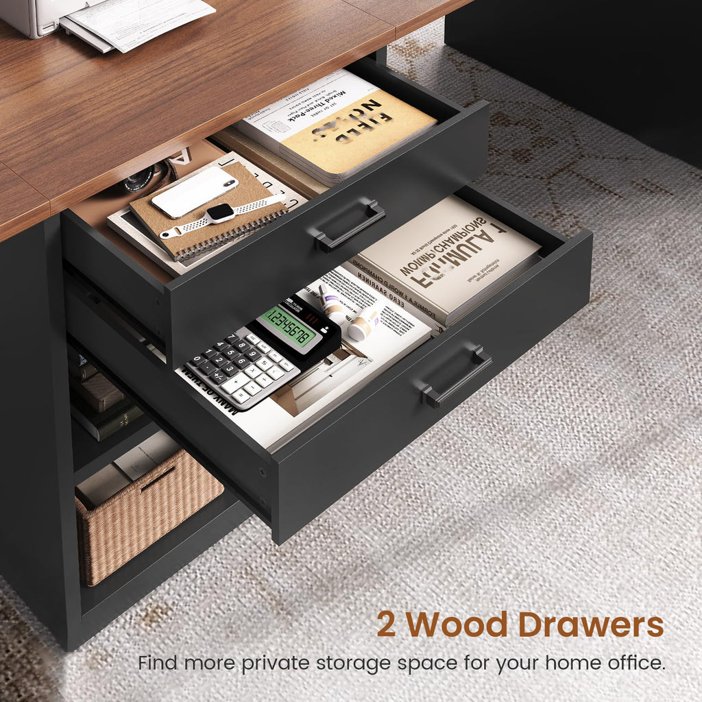 90.5" 2 Person Computer Desk with Storage Drawers Black S350856