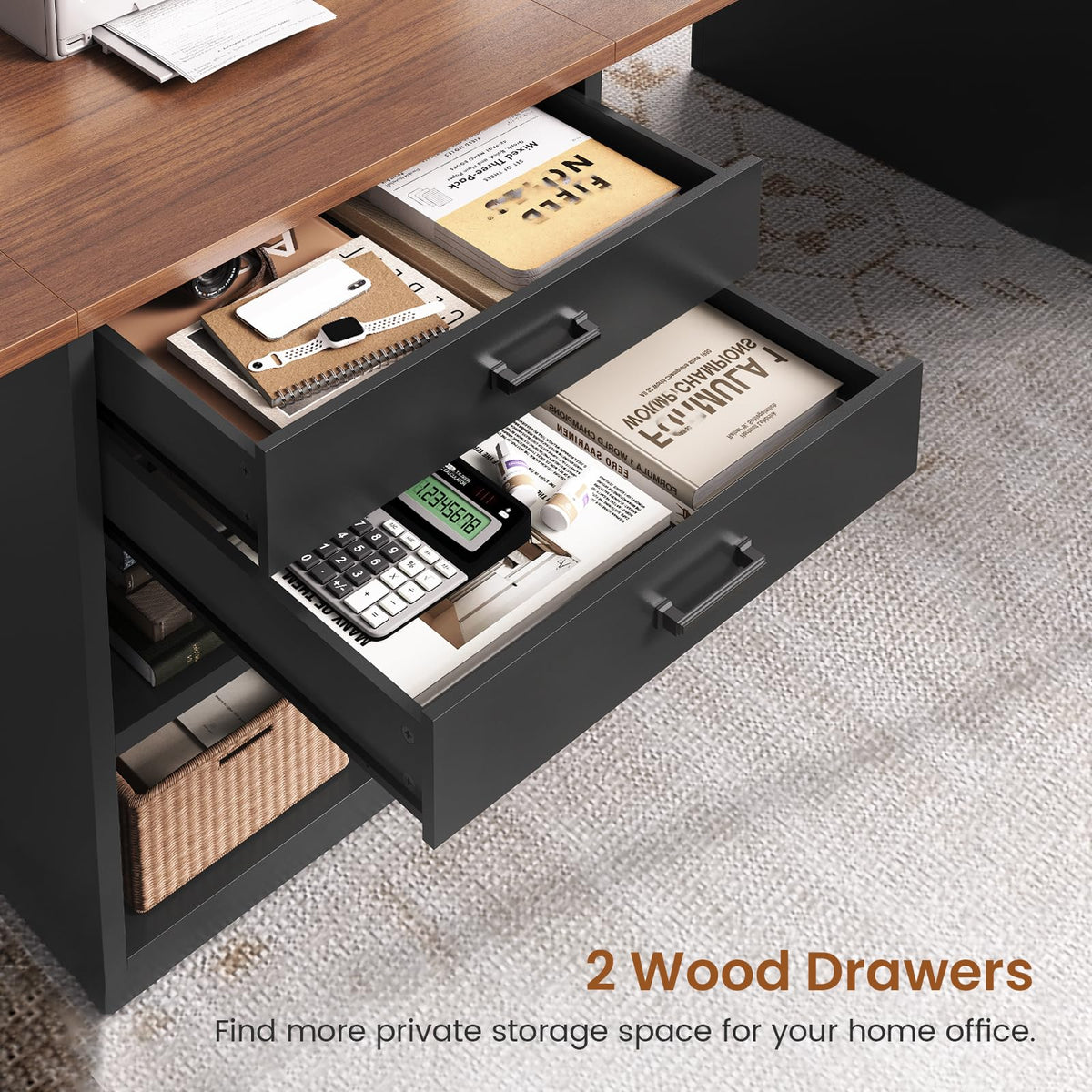 90.5" 2 Person Computer Desk with Storage Drawers Black S350856