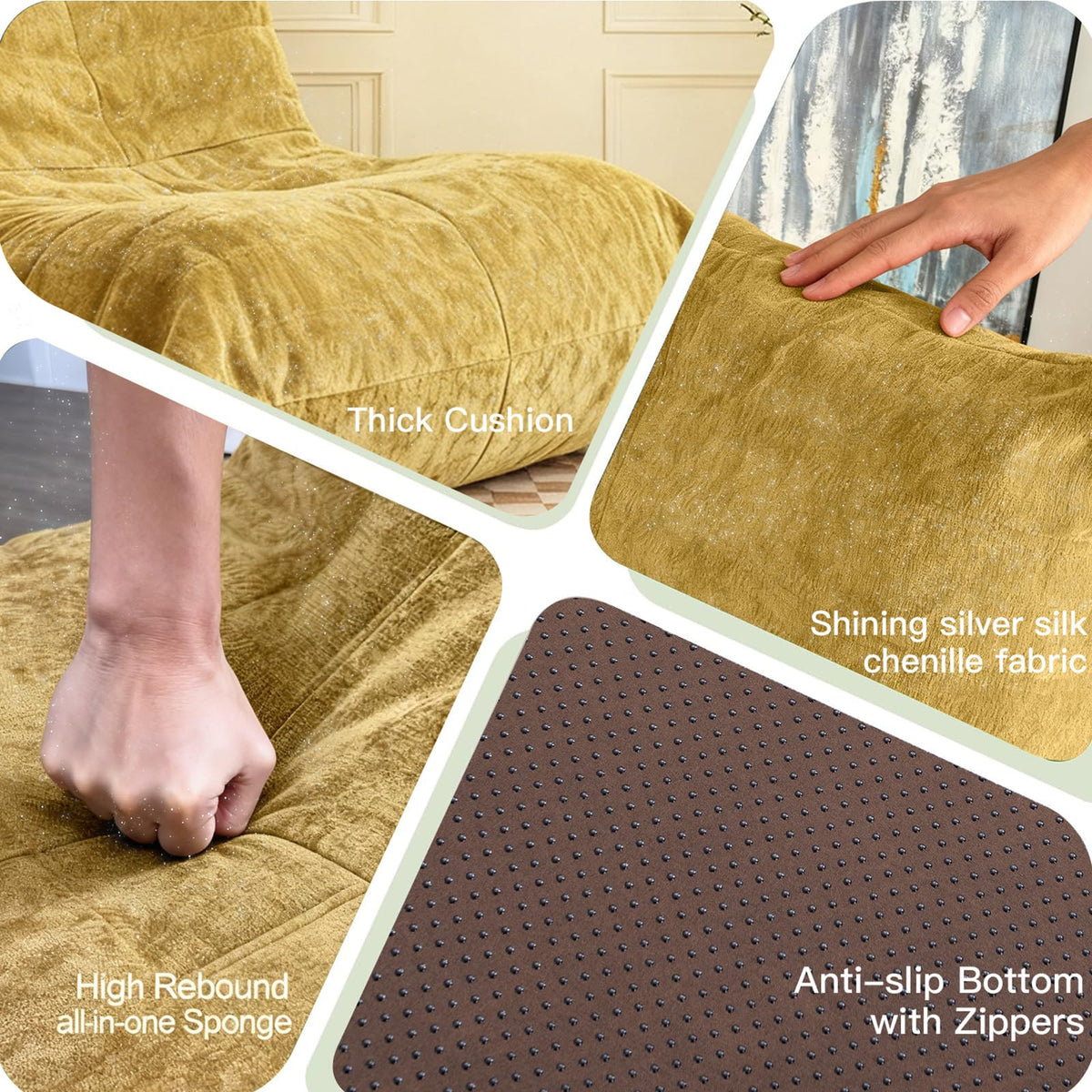 Yellow Memory Foam Bean Bag Chair H3689
