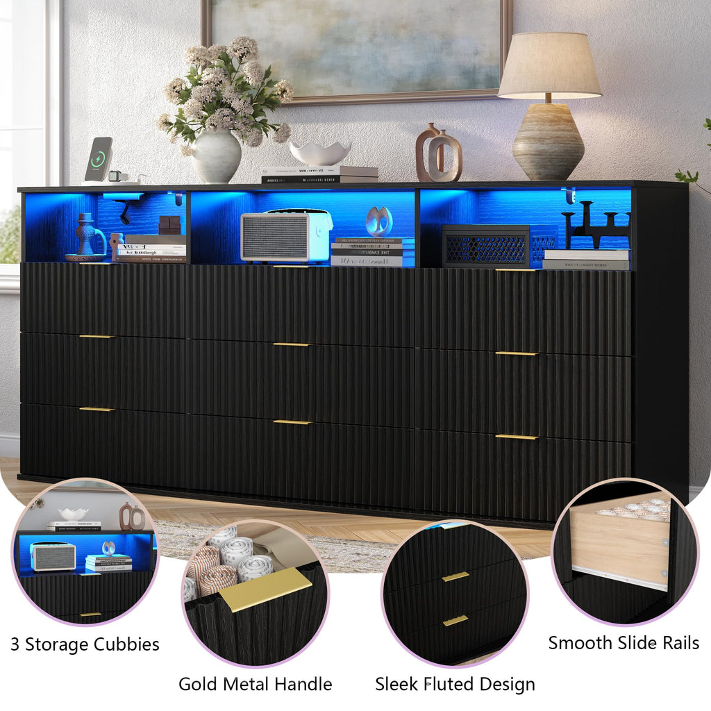 9 Drawer Dresser with 3 Open Cubbies F304
