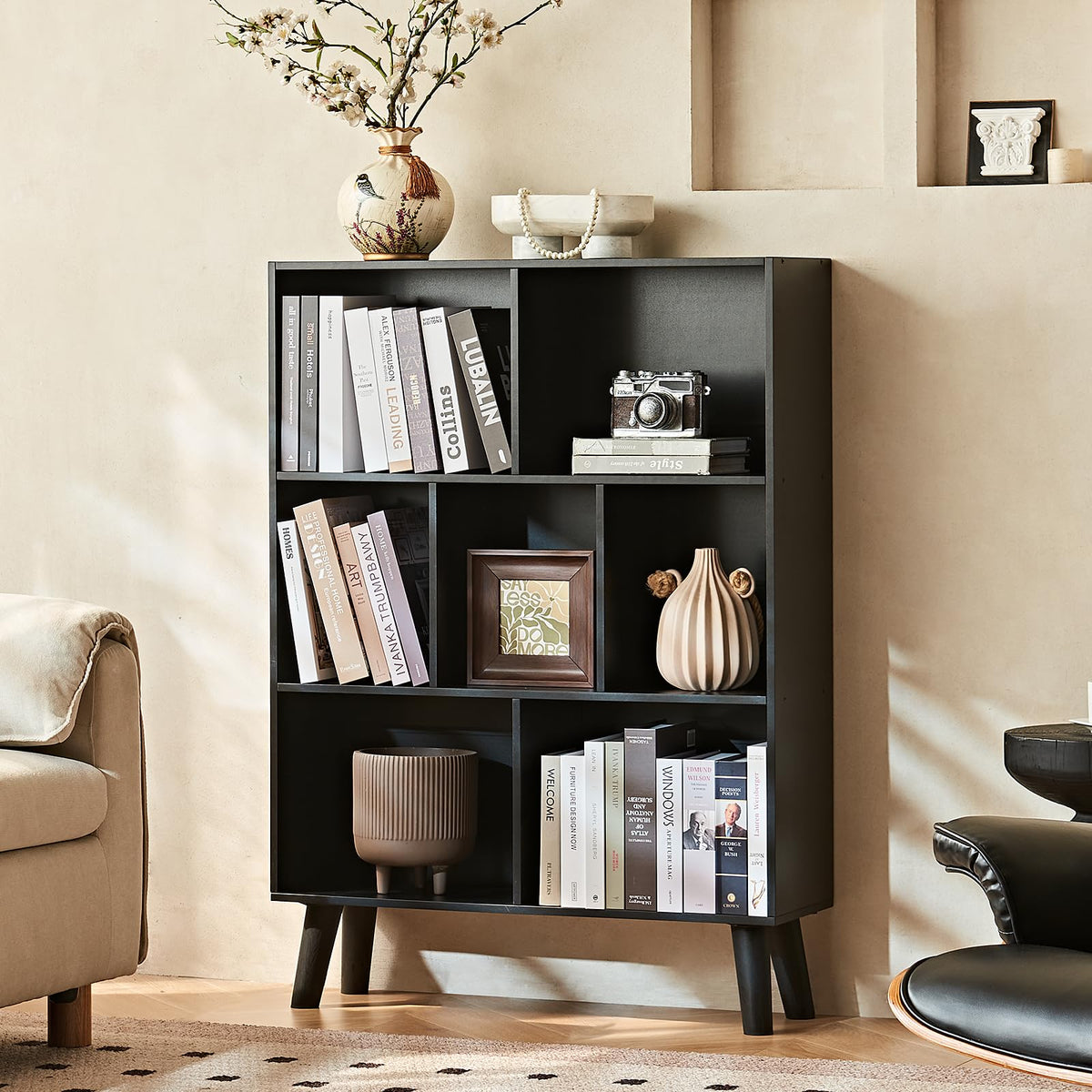 Black Cube Bookshelf with Legs E781
