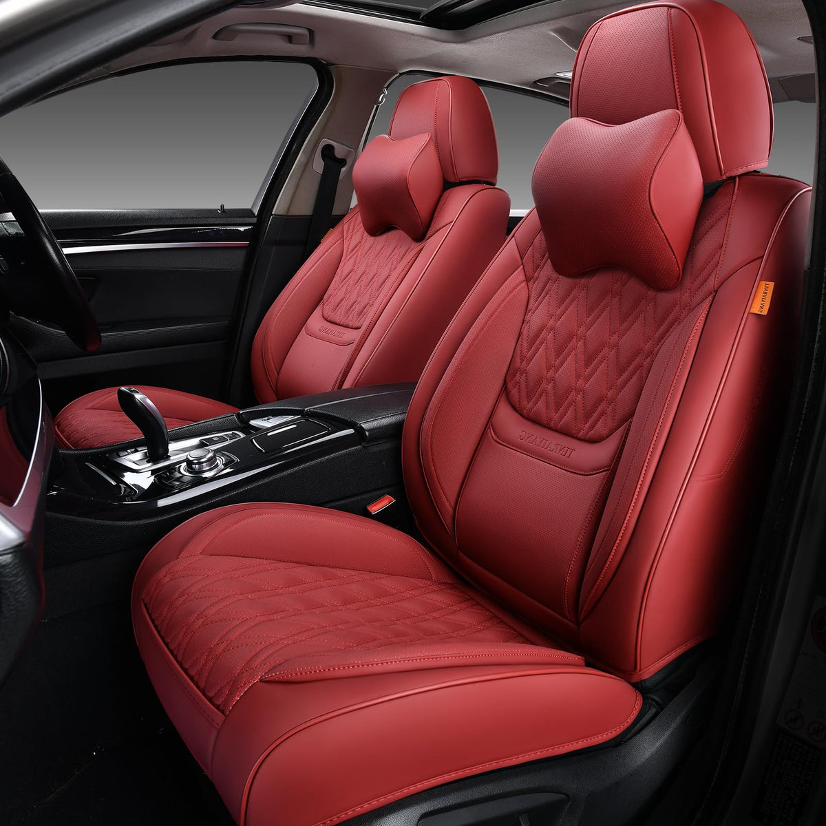 Wine Red Leather Car Seat Covers Full Set R3085