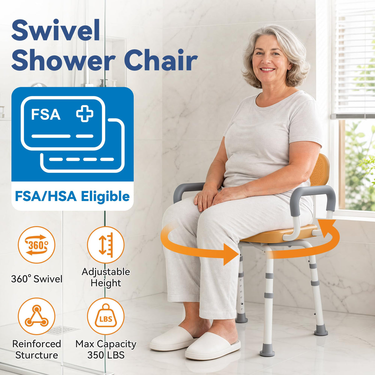 Swivel Shower Chair with Removable Arms & Back O2013