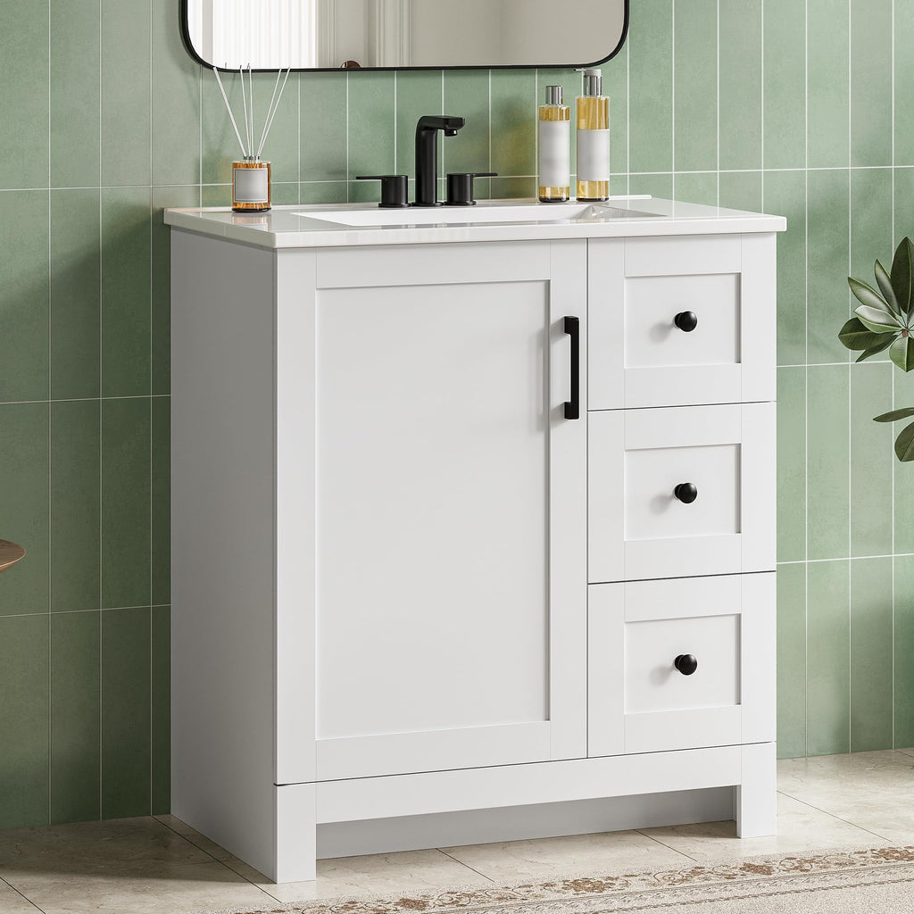 30" White Bathroom Vanity with Sink B572859