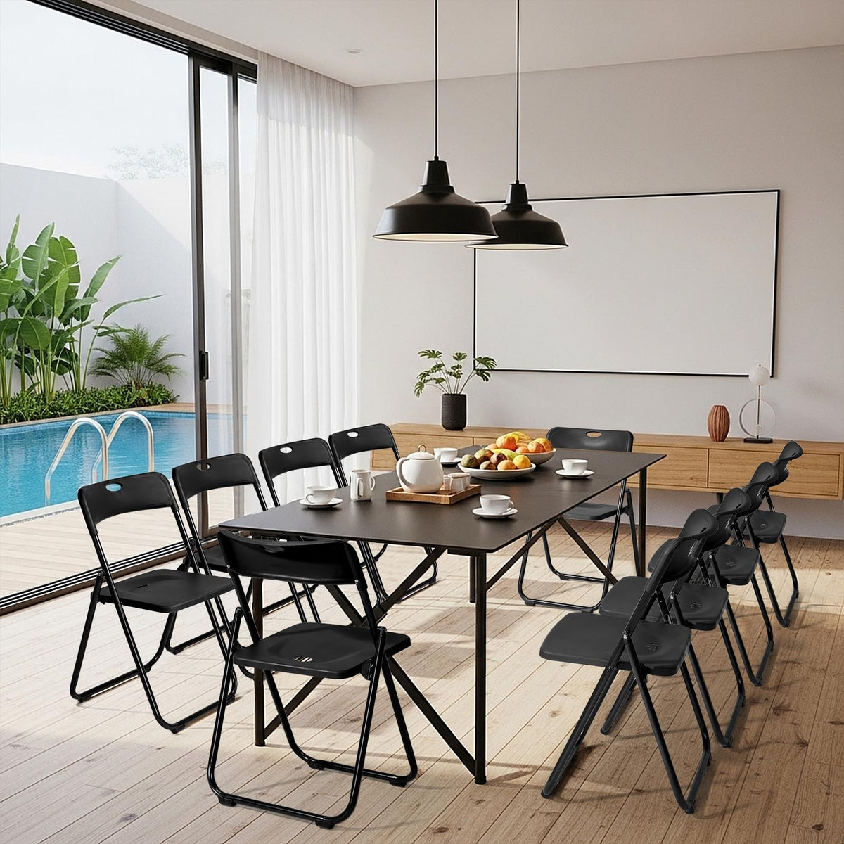 10 PCS Black Plastic Folding Chair V903