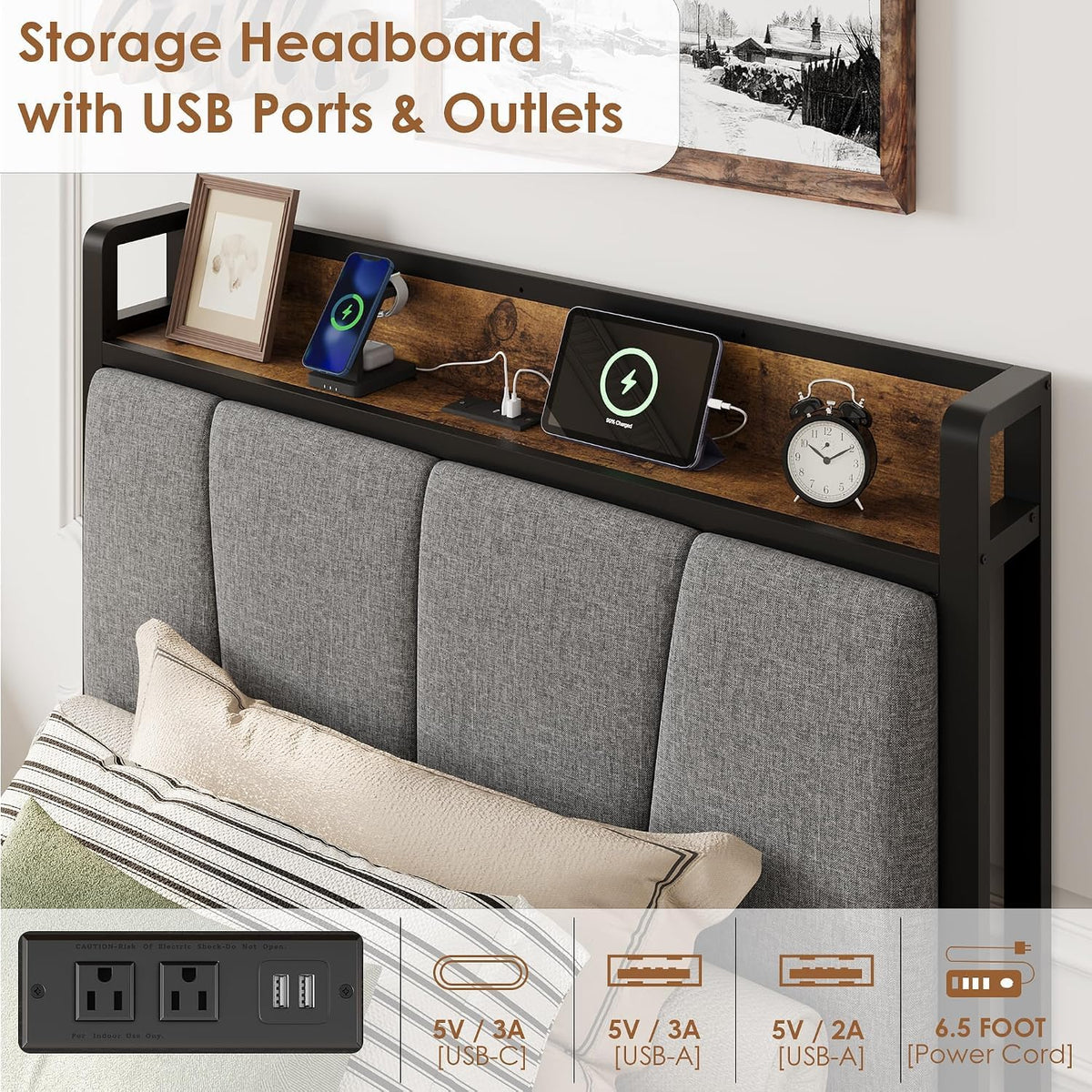 Twin Size Bed Frame with Storage Drawers and Charging Station A6410