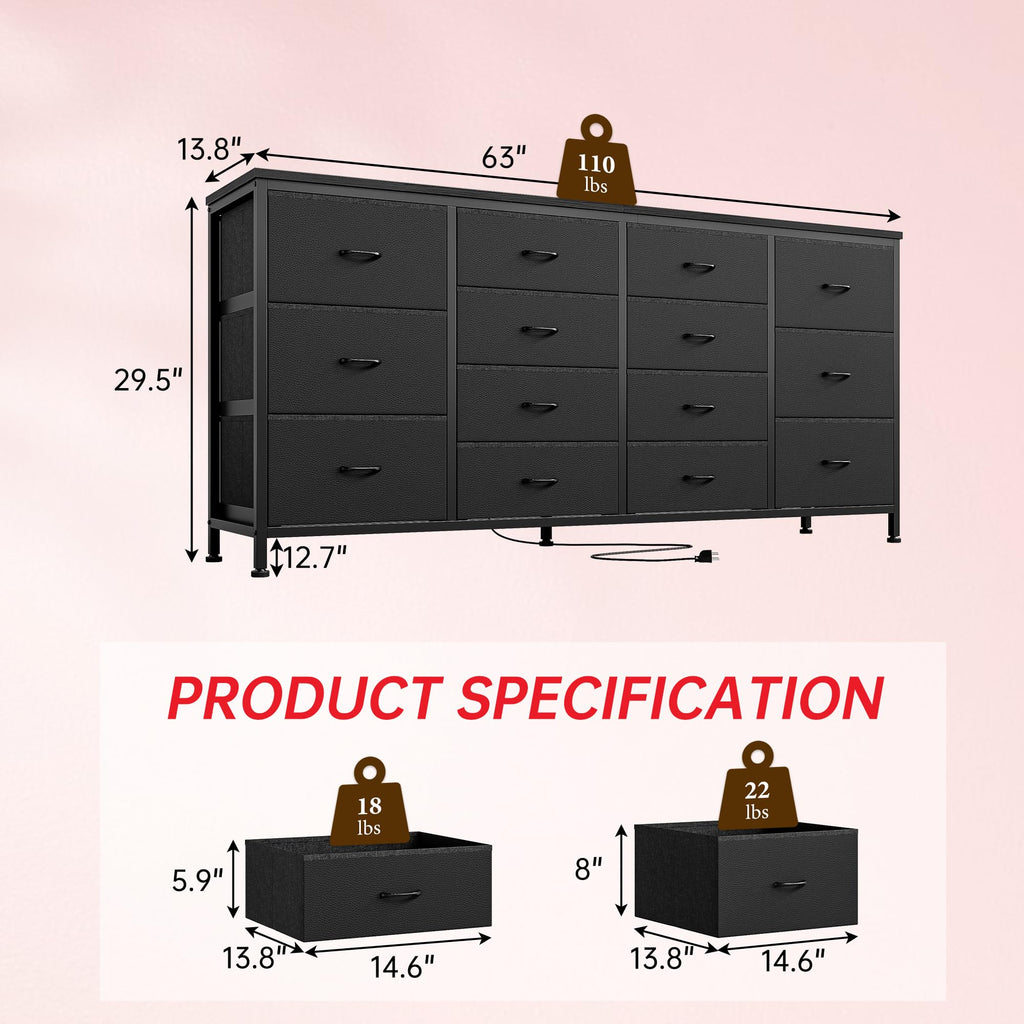 Black 14 Drawer Fabric TV Stand E248346