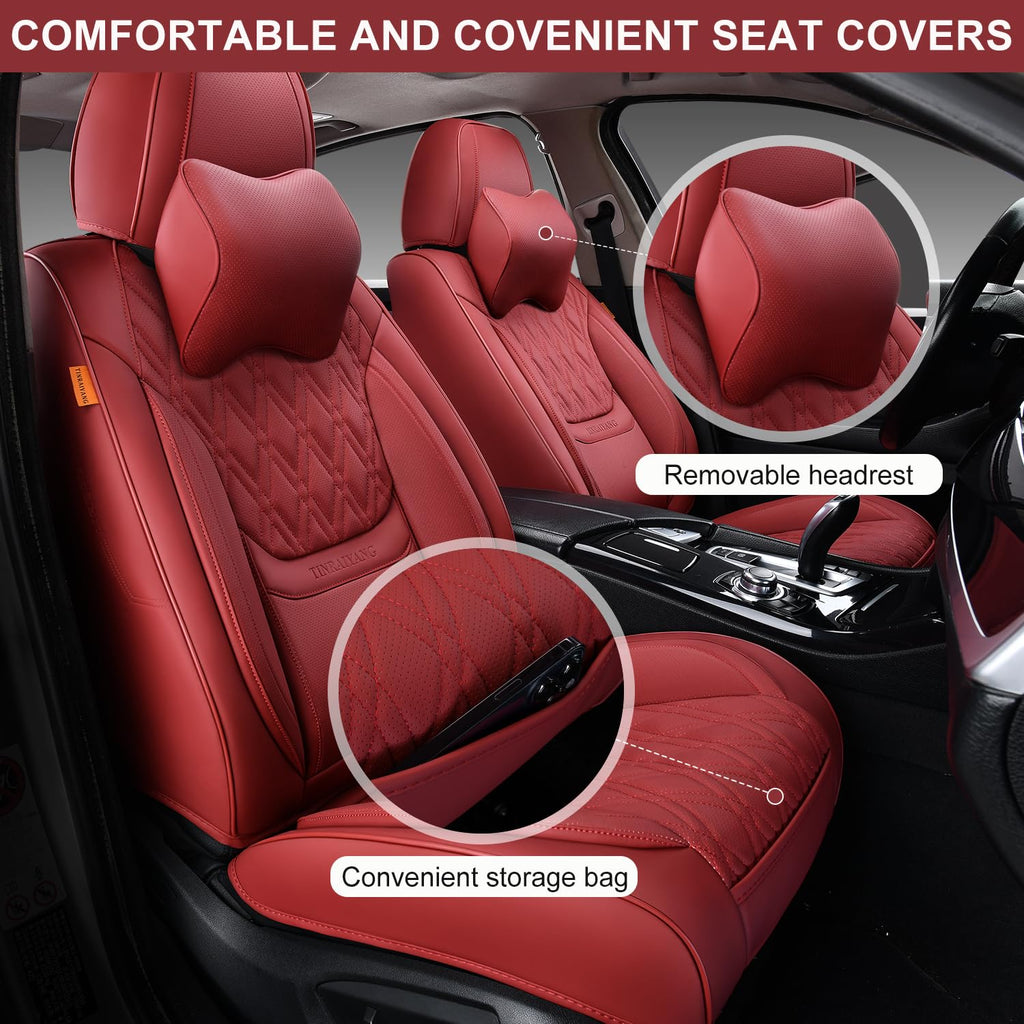 Wine Red Leather Car Seat Covers Full Set R3085