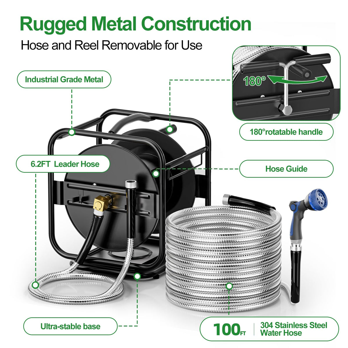 Garden Hose Reel With 100Ft Metal Water Pipe J505183