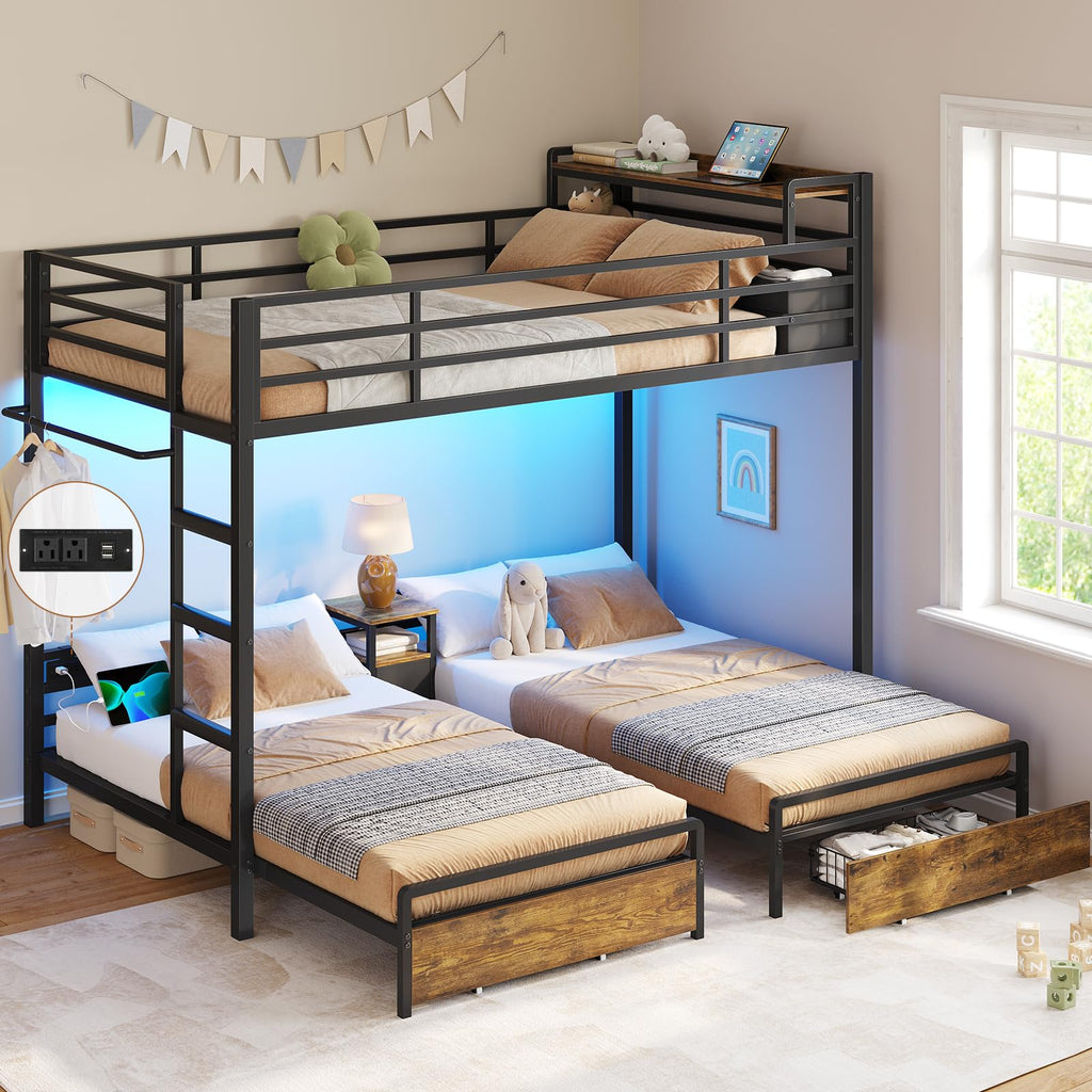 Black Twin Over Twin Triple Bunk Bed with Storage Drawers G903576