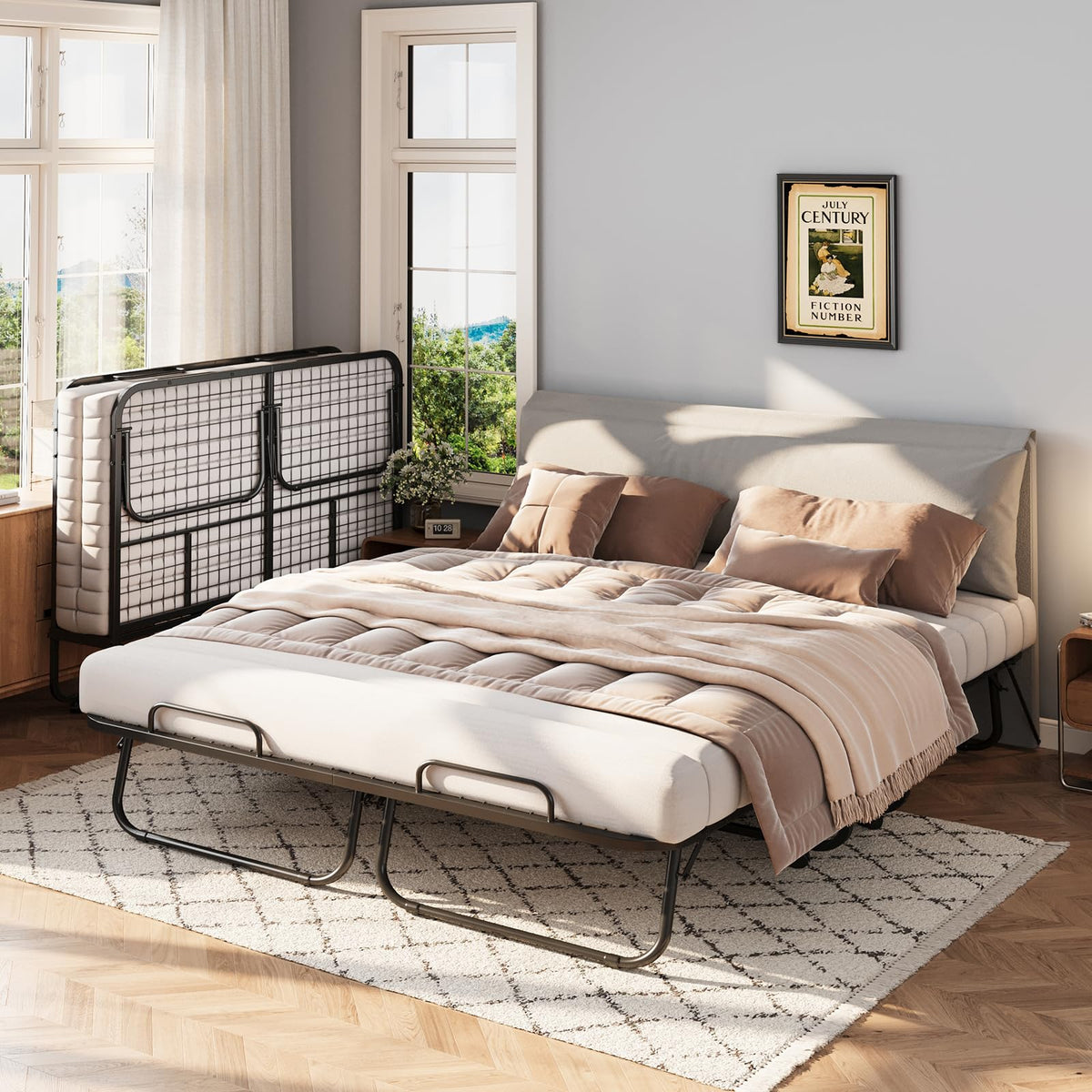 Queen Size Folding Bed with Memory Mattress and Headboard I48899