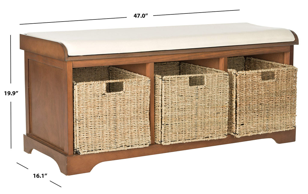 Brown Solid Wood Storage Bench N3462