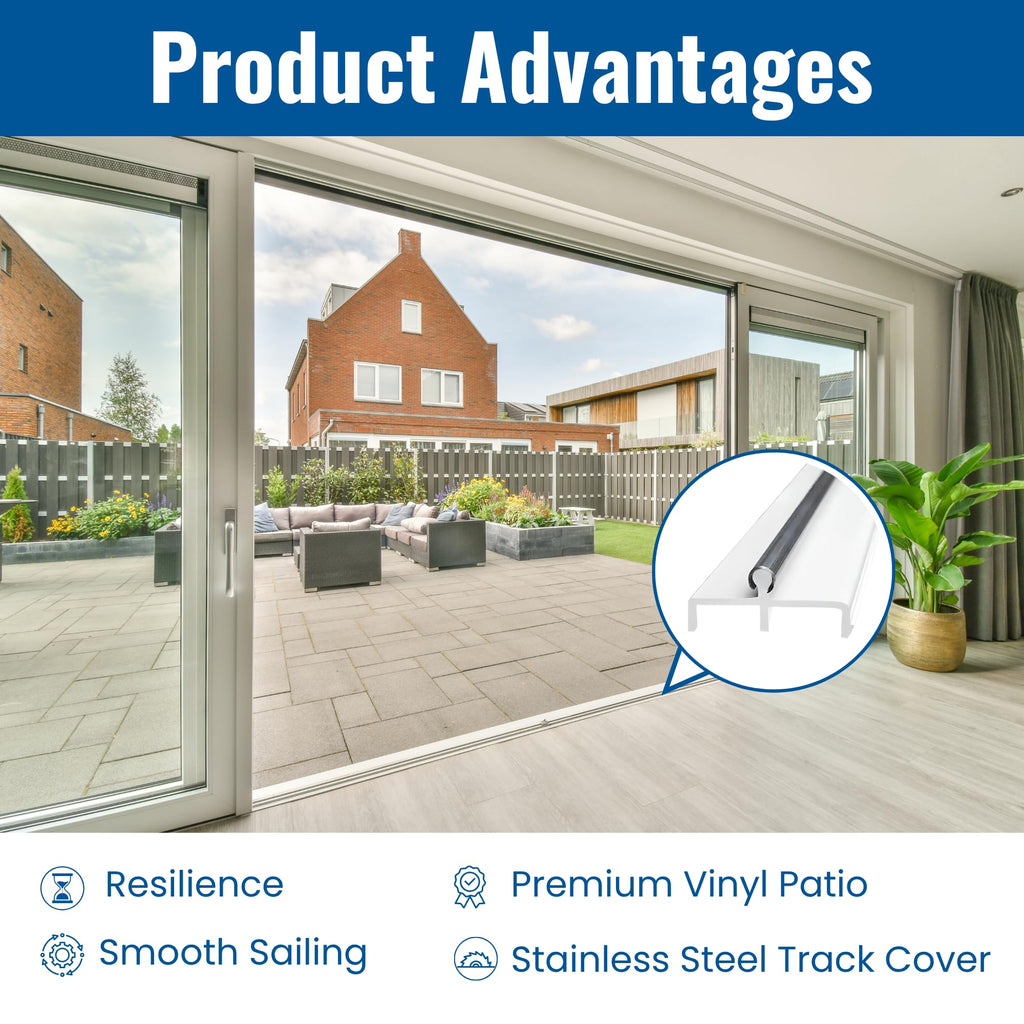 Vinyl Sliding Door Track with Stainless Steel Cover White 72 Inches I59967