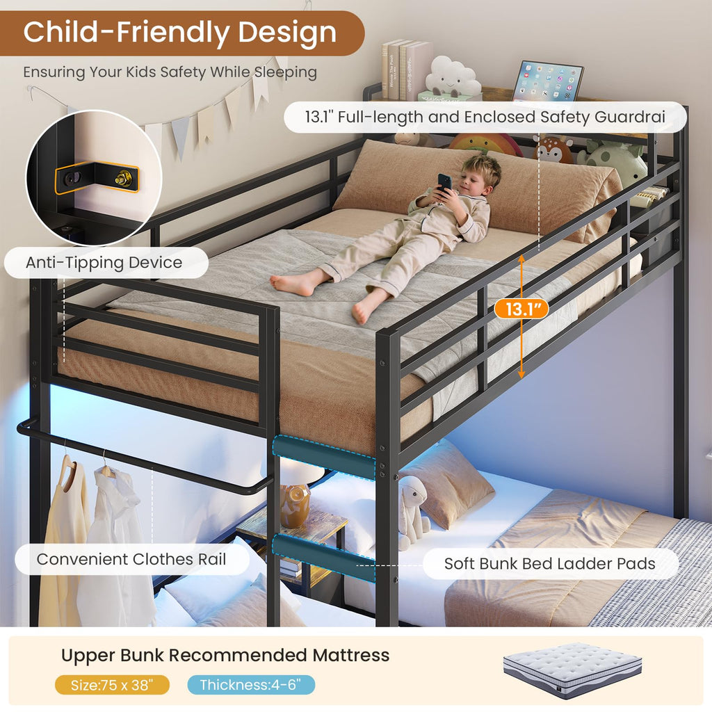 Black Twin Over Twin Triple Bunk Bed with Storage Drawers G903576