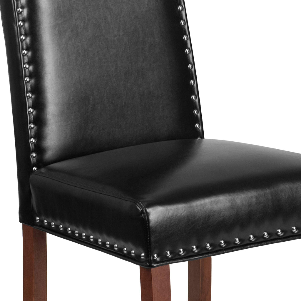Black LeatherSoft Parsons Chair with Nail Trim W9119