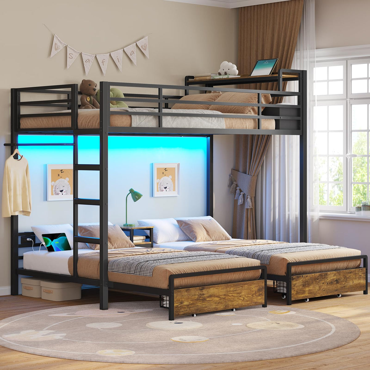 Black Twin Over Twin Triple Bunk Bed with Storage Drawers G903576