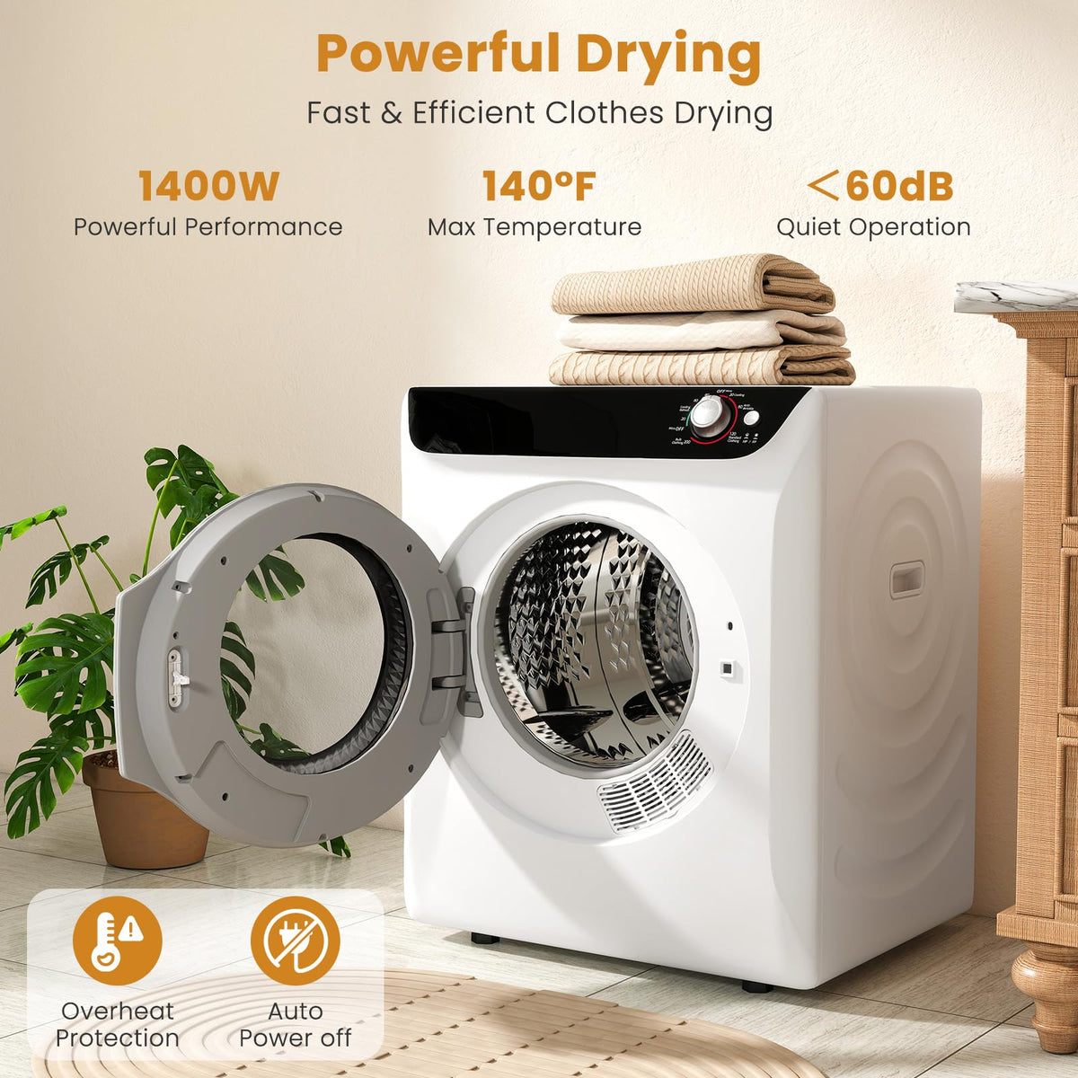 2.6 CU. FT. White Compact Electric Clothes Dryer with Stainless Steel Tub E5886