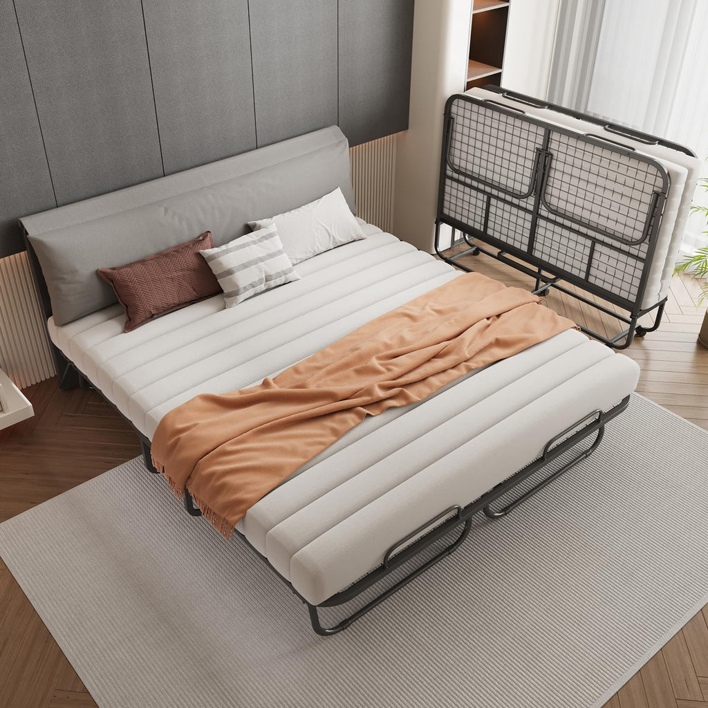 Queen Size Folding Bed with Memory Mattress and Headboard I48899