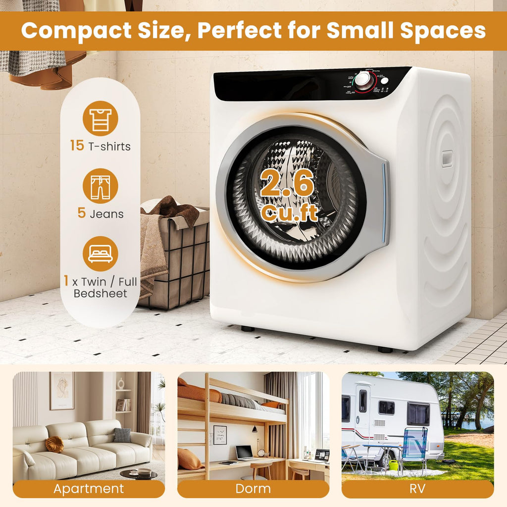 2.6 CU. FT. White Compact Electric Clothes Dryer with Stainless Steel Tub E5886