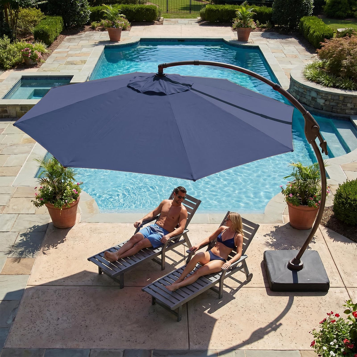11FT Aluminum Offset Umbrella with Base U102