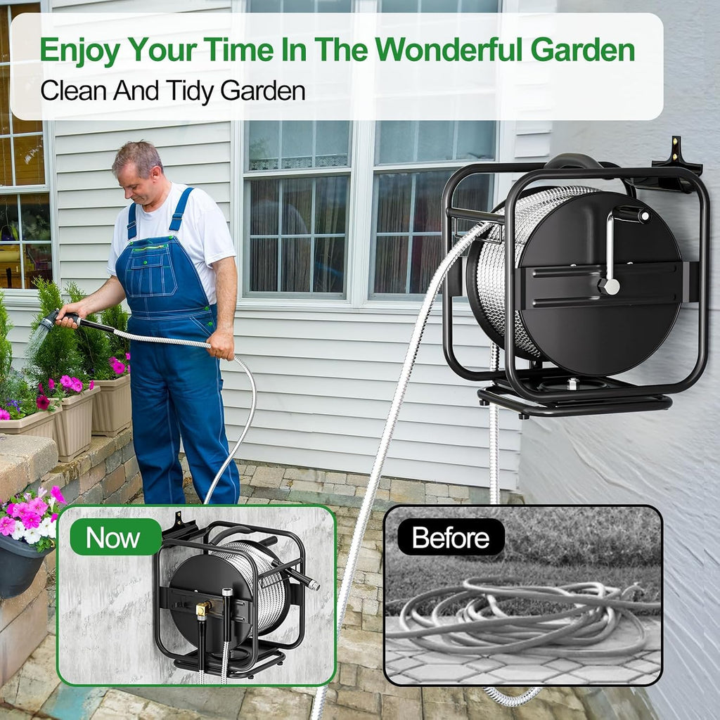Garden Hose Reel With 100Ft Metal Water Pipe J505183