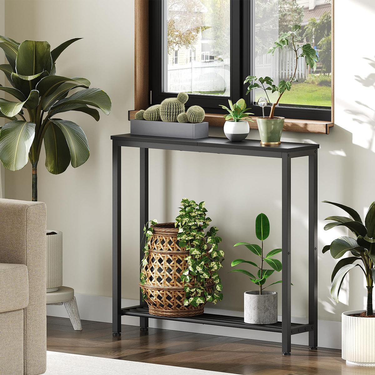 Black 2-Tier Narrow Console Table B456