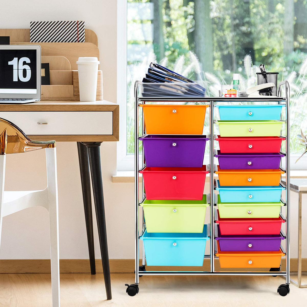 15 Drawer Rolling Cart with Lockable Wheels Y184130