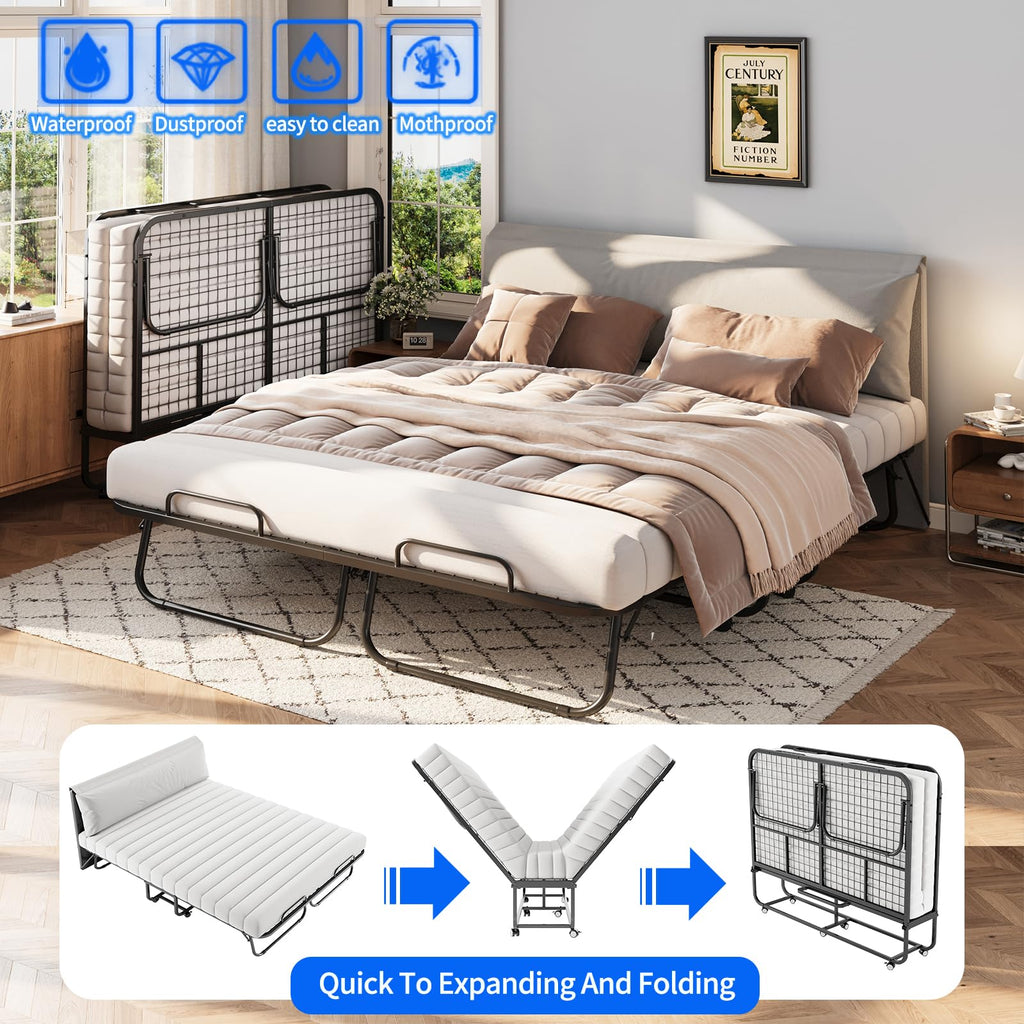 Queen Size Folding Bed with Memory Mattress and Headboard I48899