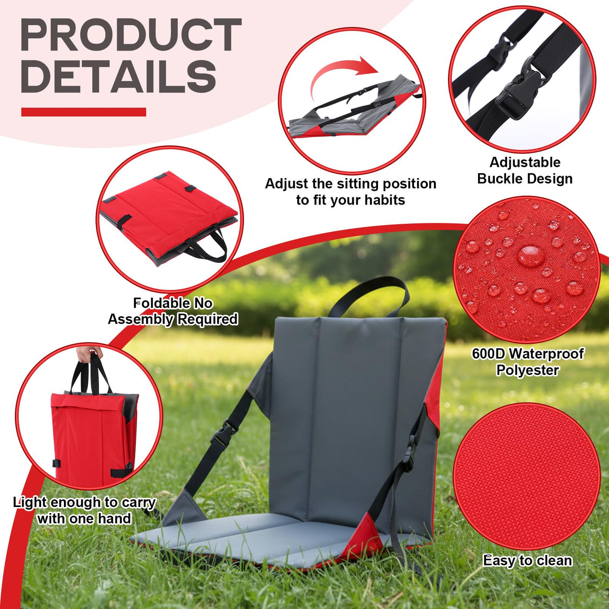 2 Pack Foldable Stadium Seats with Back Support R7330