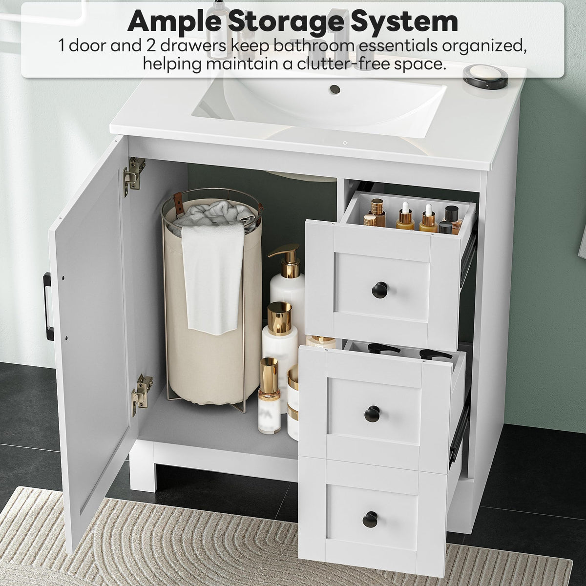 30" White Bathroom Vanity with Sink B572859