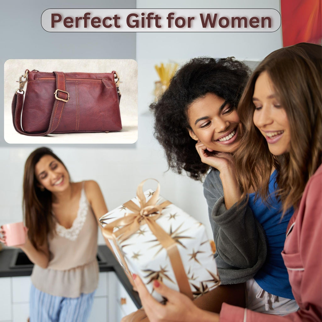 Small Genuine Leather Crossbody Bag with 3 Zipper Pockets O3563