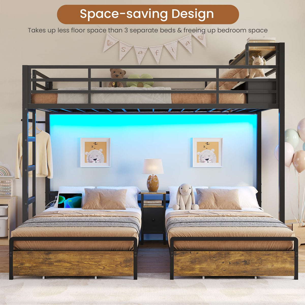 Black Twin Over Twin Triple Bunk Bed with Storage Drawers G903576