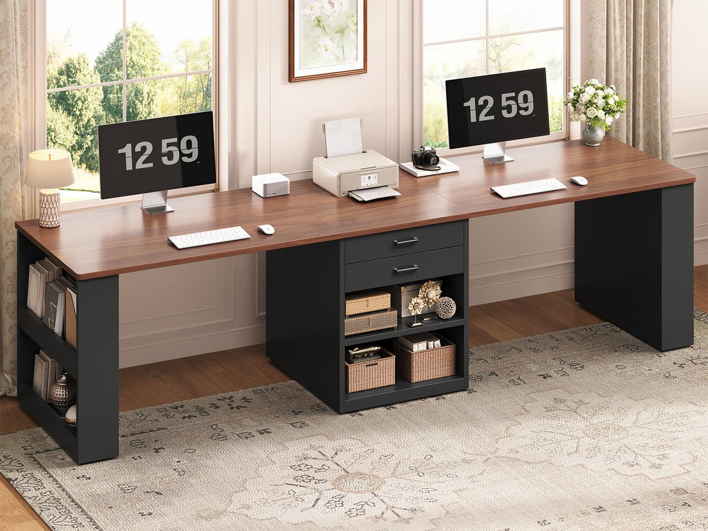 90.5" 2 Person Computer Desk with Storage Drawers Black S350856