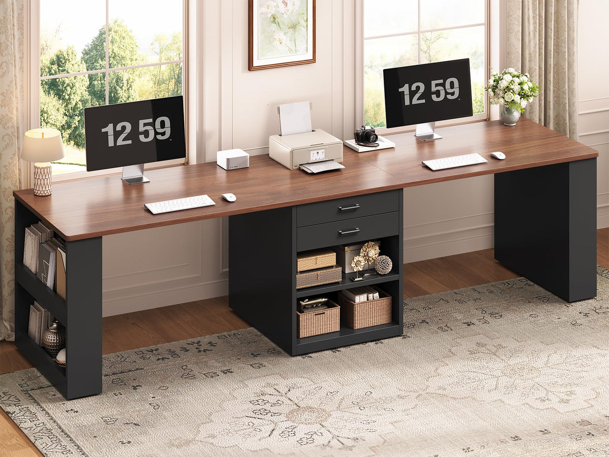 90.5" 2 Person Computer Desk with Storage Drawers Black S350856