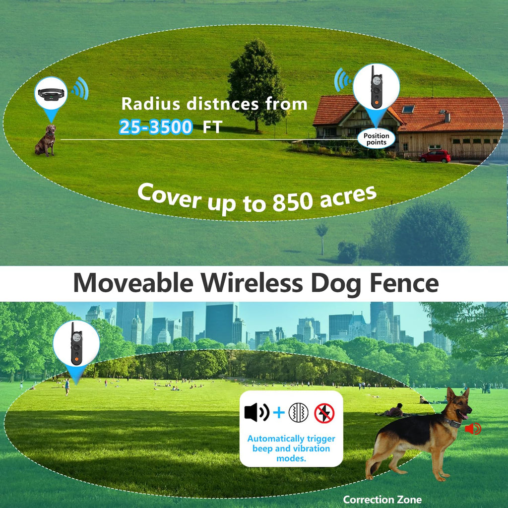 Wireless Dog Fence and Remote Training Collar, IPX7 Waterproof, 185 Days Rechargeable Battery Y976685