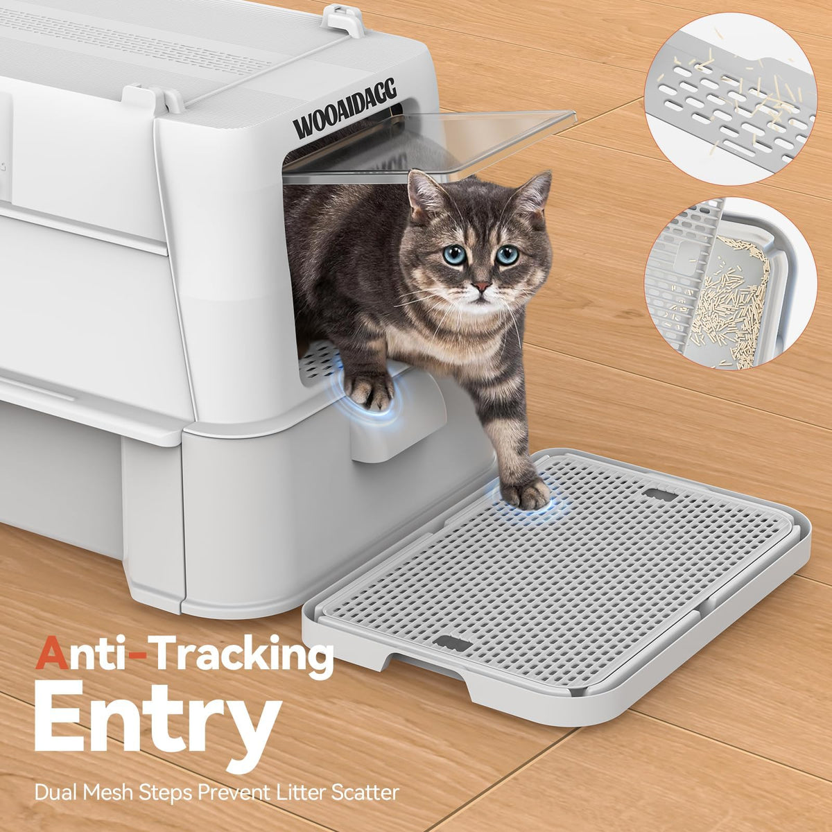 Enclosed Stainless Steel Cat Litter Box with Drawer and Flip Door, Extra Large Light Grey K42402