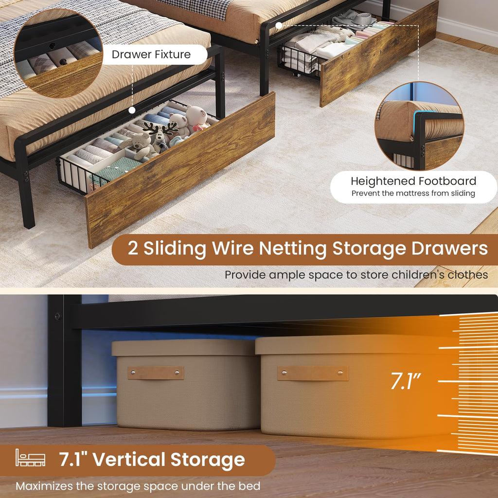 Black Twin Over Twin Triple Bunk Bed with Storage Drawers G903576