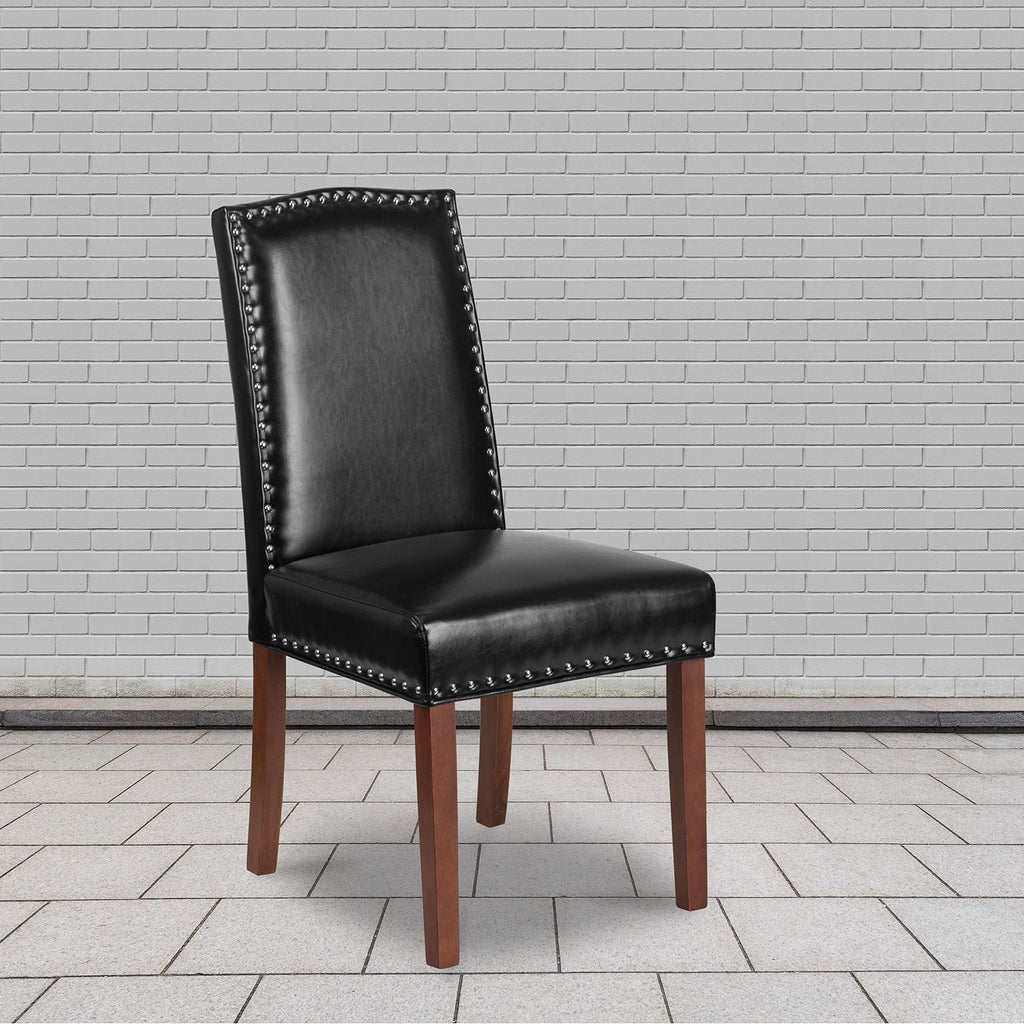 Black LeatherSoft Parsons Chair with Nail Trim W9119