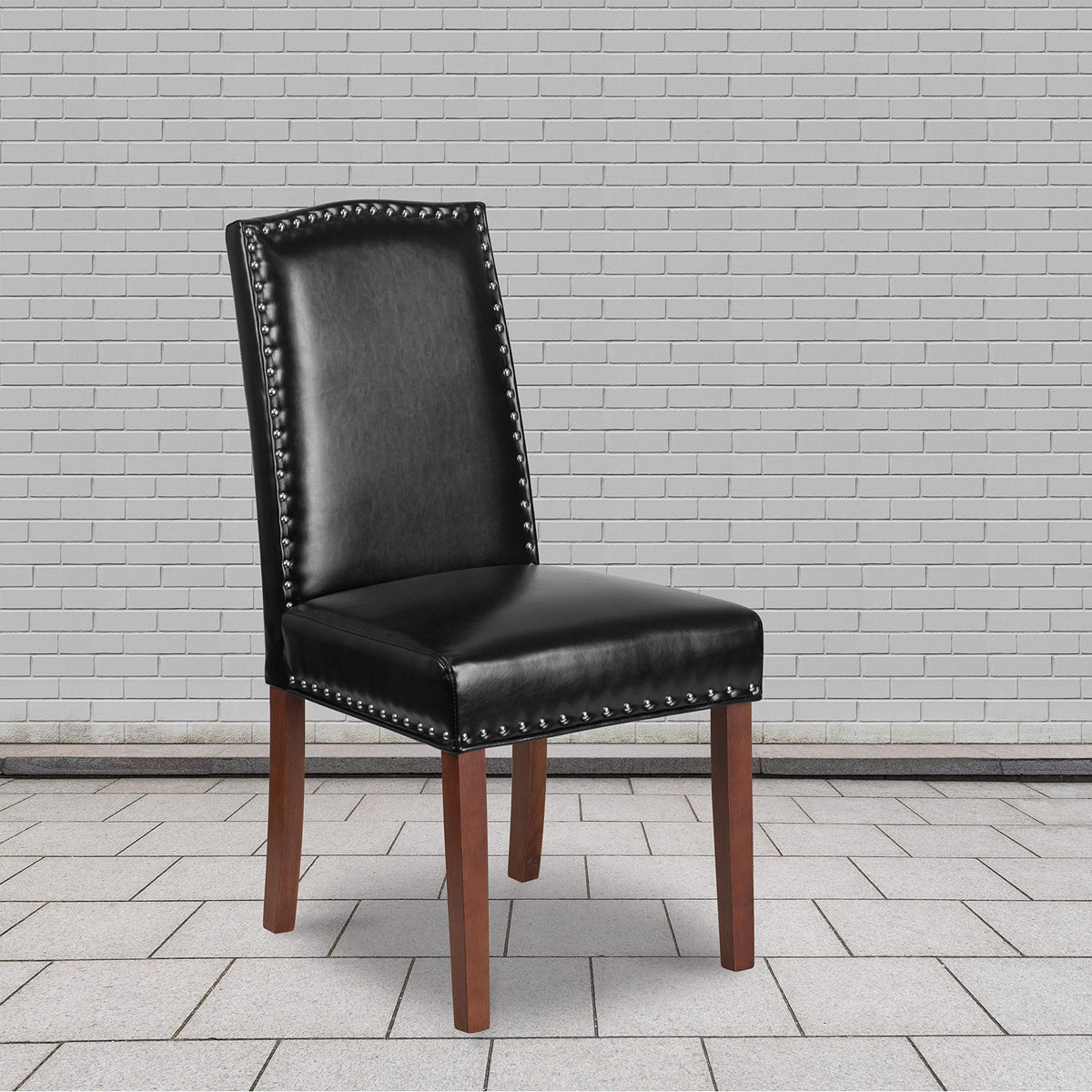 Black LeatherSoft Parsons Chair with Nail Trim W9119