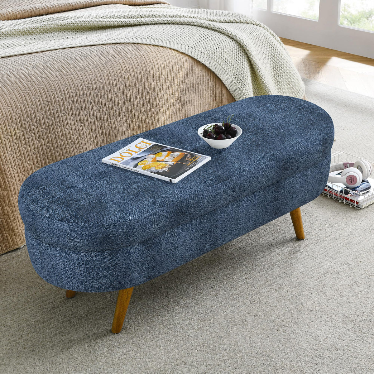 Oval Storage Bench with Rubber Wood Legs L272