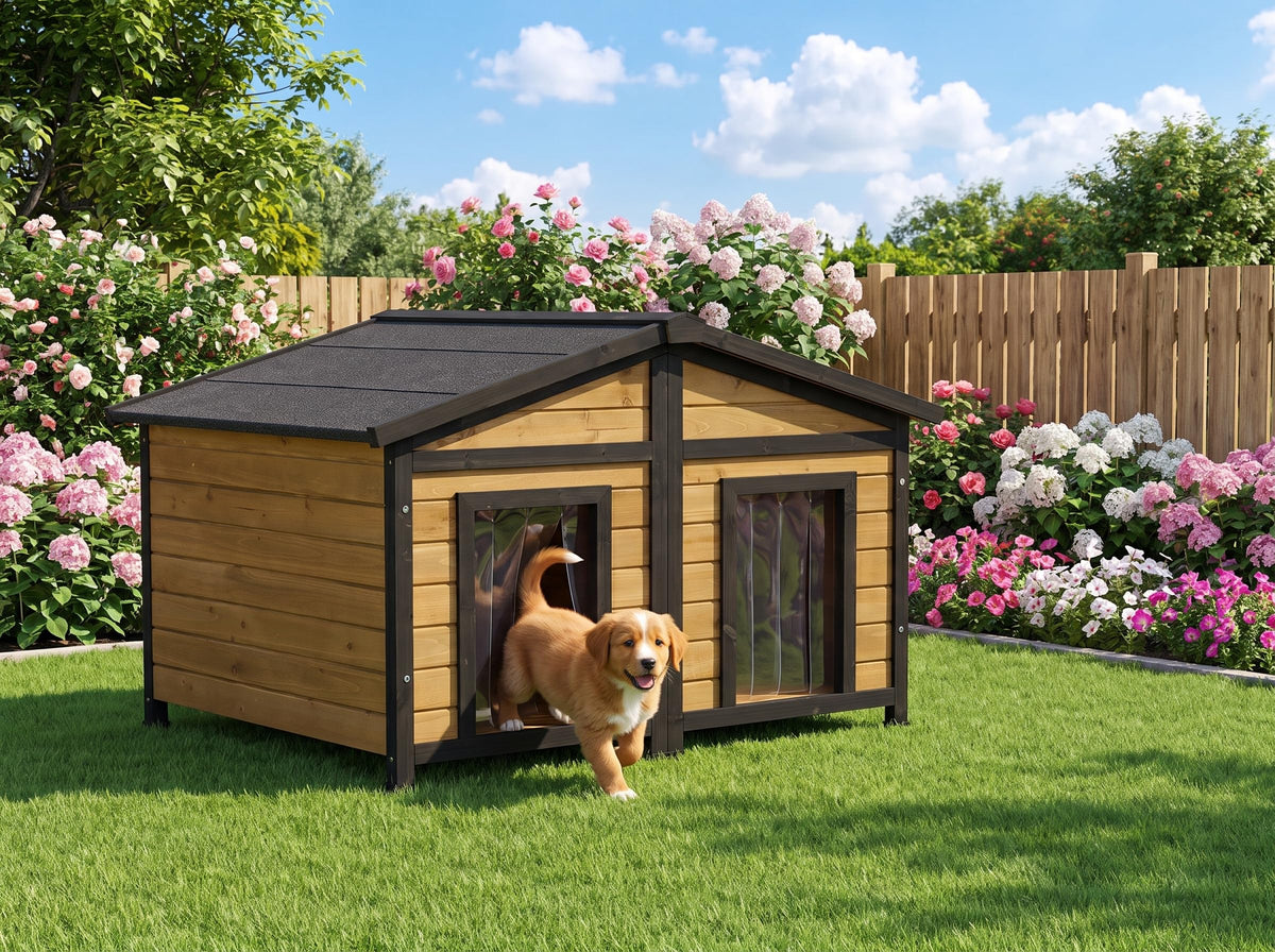Large Wooden 2-Tier Rabbit Cage with Waterproof Roof K793783