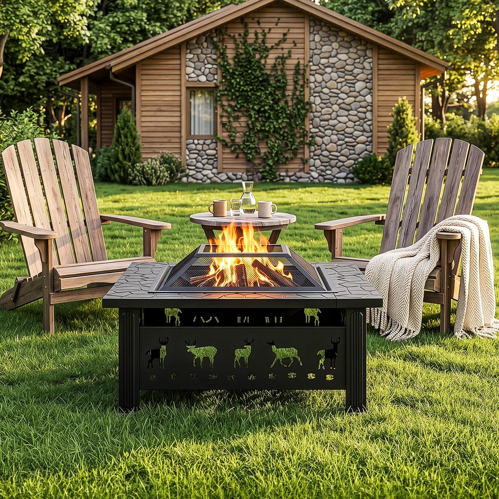 32 Inch Black Wrought Iron Wood Burning Fire Pit L79870