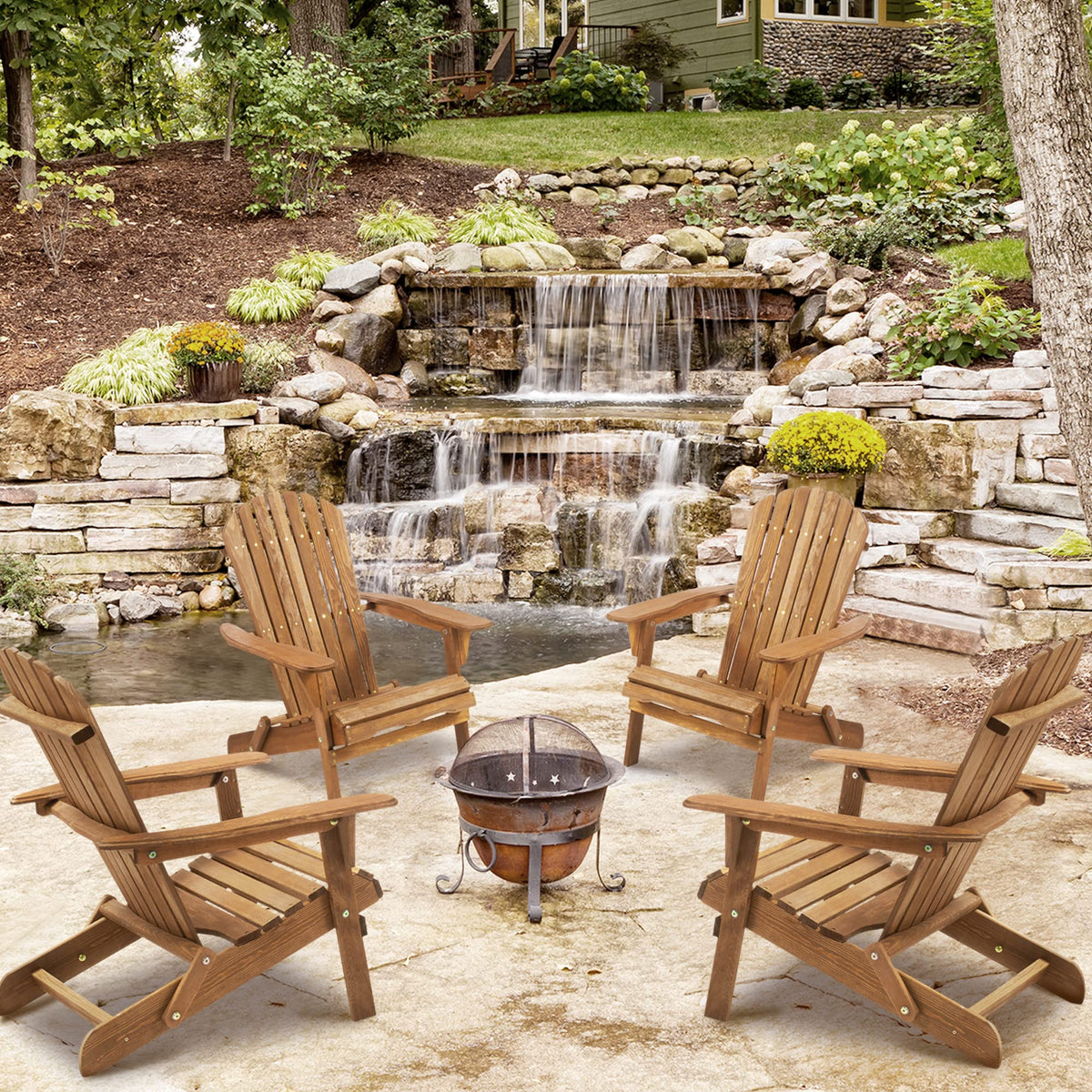 Wood Folding Adirondack Chair Set of 2 Solid Cedar Y999