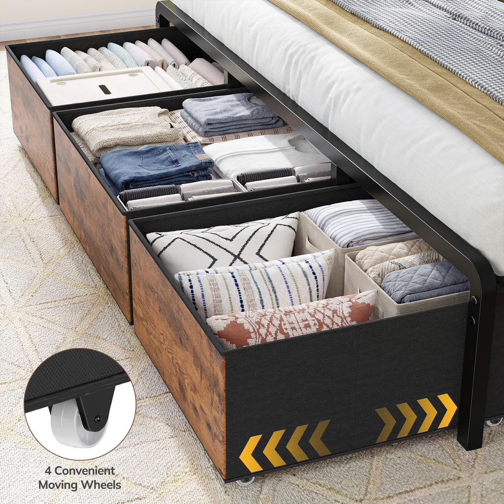 King Size Bed Frame with 9 Drawers and Charging Station E428