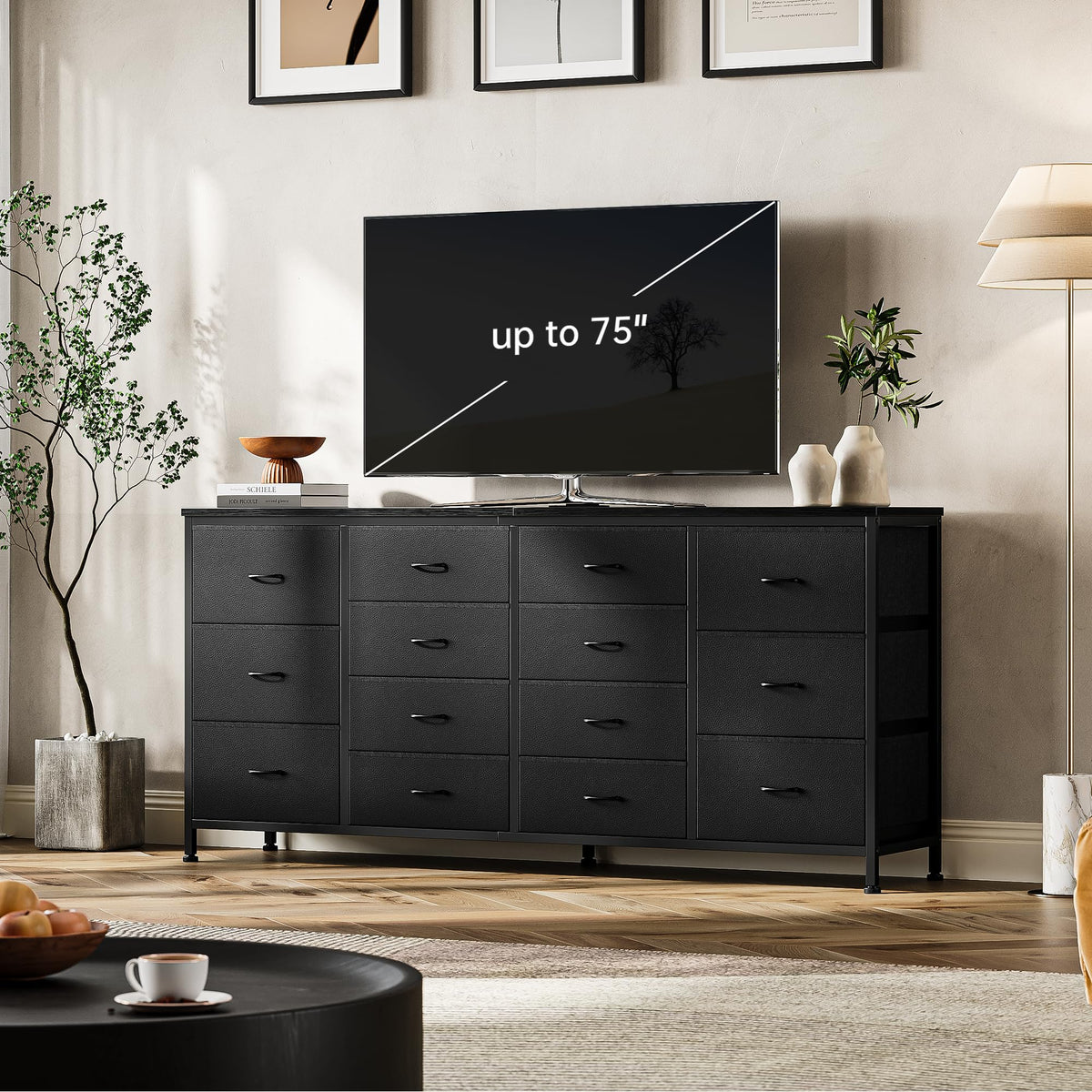 Black 14 Drawer Fabric TV Stand E248346