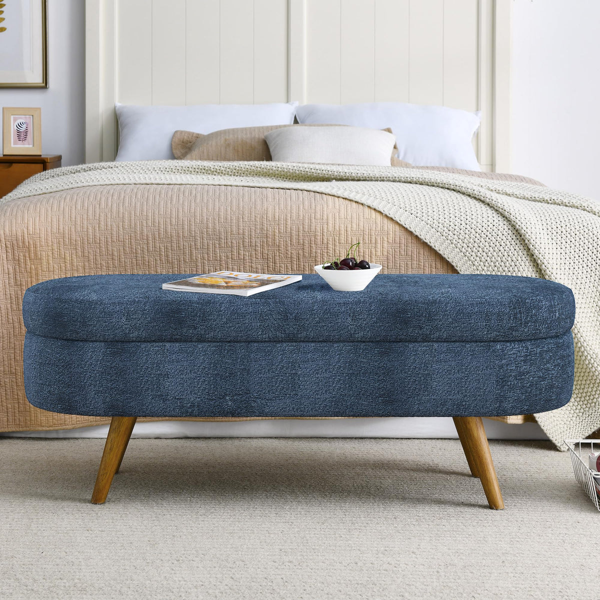 Oval Storage Bench with Rubber Wood Legs L272
