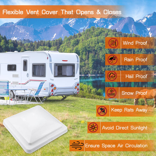 14" White Plastic Square RV Roof Vent Cover F374